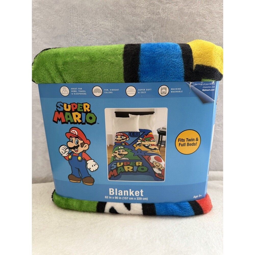 Super Mario Blanket 62x90 Twin Full Bed Plush Throw Mario Luigi Bowser T
